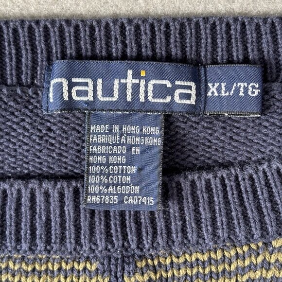 Vintage 90s Nautica Scotland Cup Sailboats Knit Pattern Sweater Men's XL Blue - Picture 8 of 15